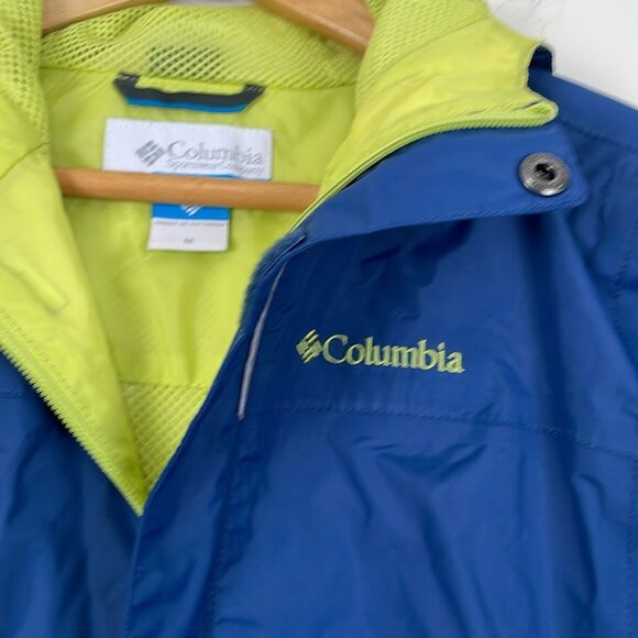 Columbia Boys Jacket Medium Omni-Tech Waterproof Hood Blue Zip Front - Picture 4 of 10